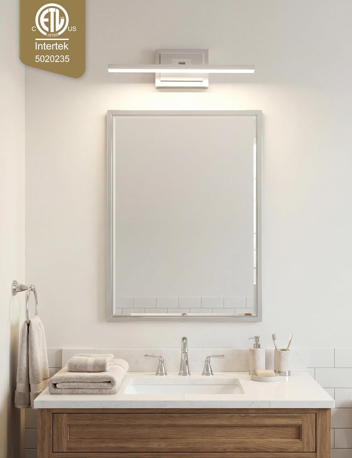 Lámpara baño LED giratoria 15.7pulg barra níquel cepillado