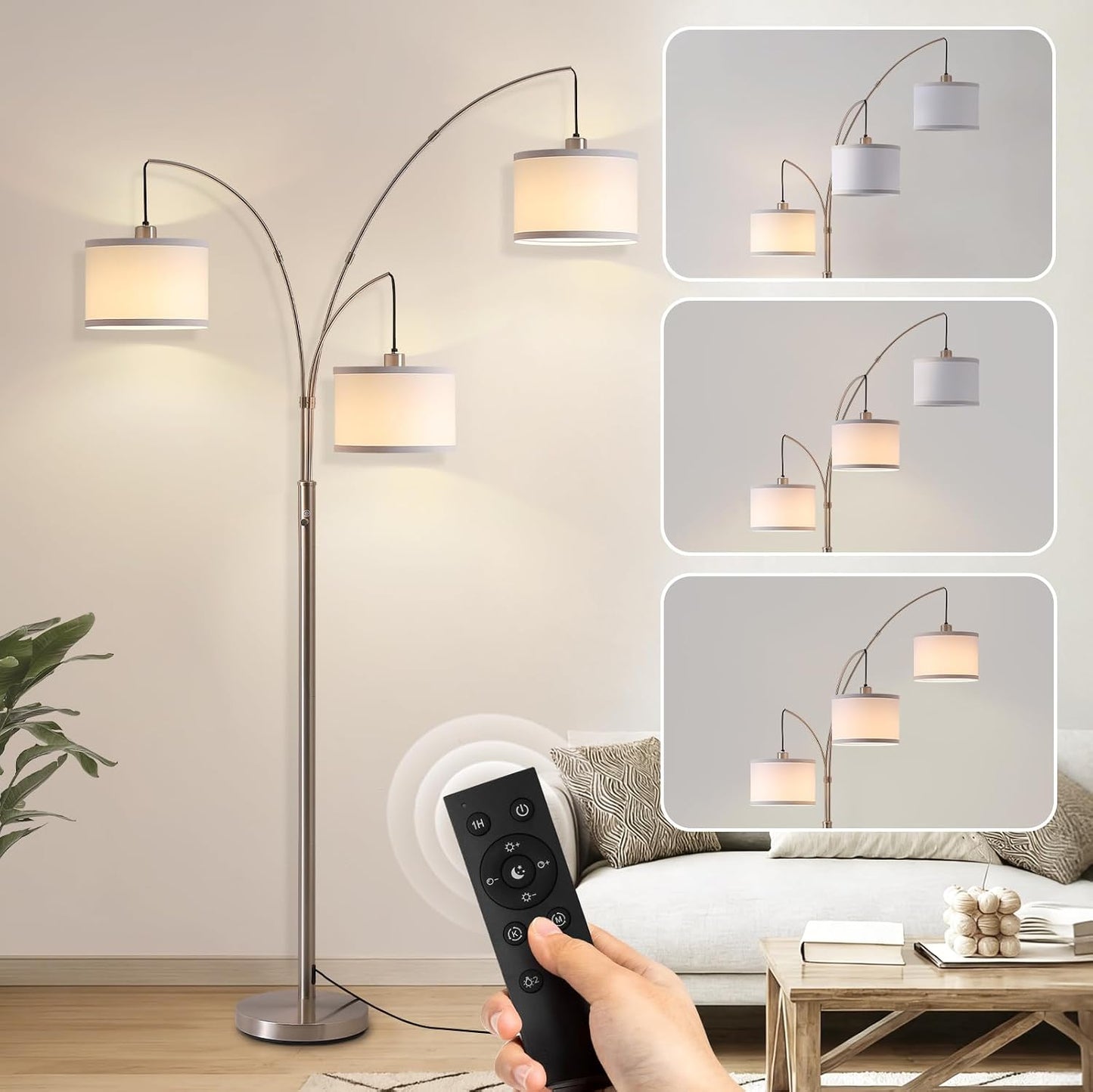 Lámpara pie living 2400LM control remoto estilo mid century
