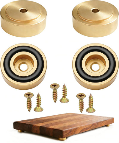 Patas de tabla de cortar en bronce sólido con 4 piezas, tacos antideslizantes y tornillos para mesa de cocina, isla o armario
