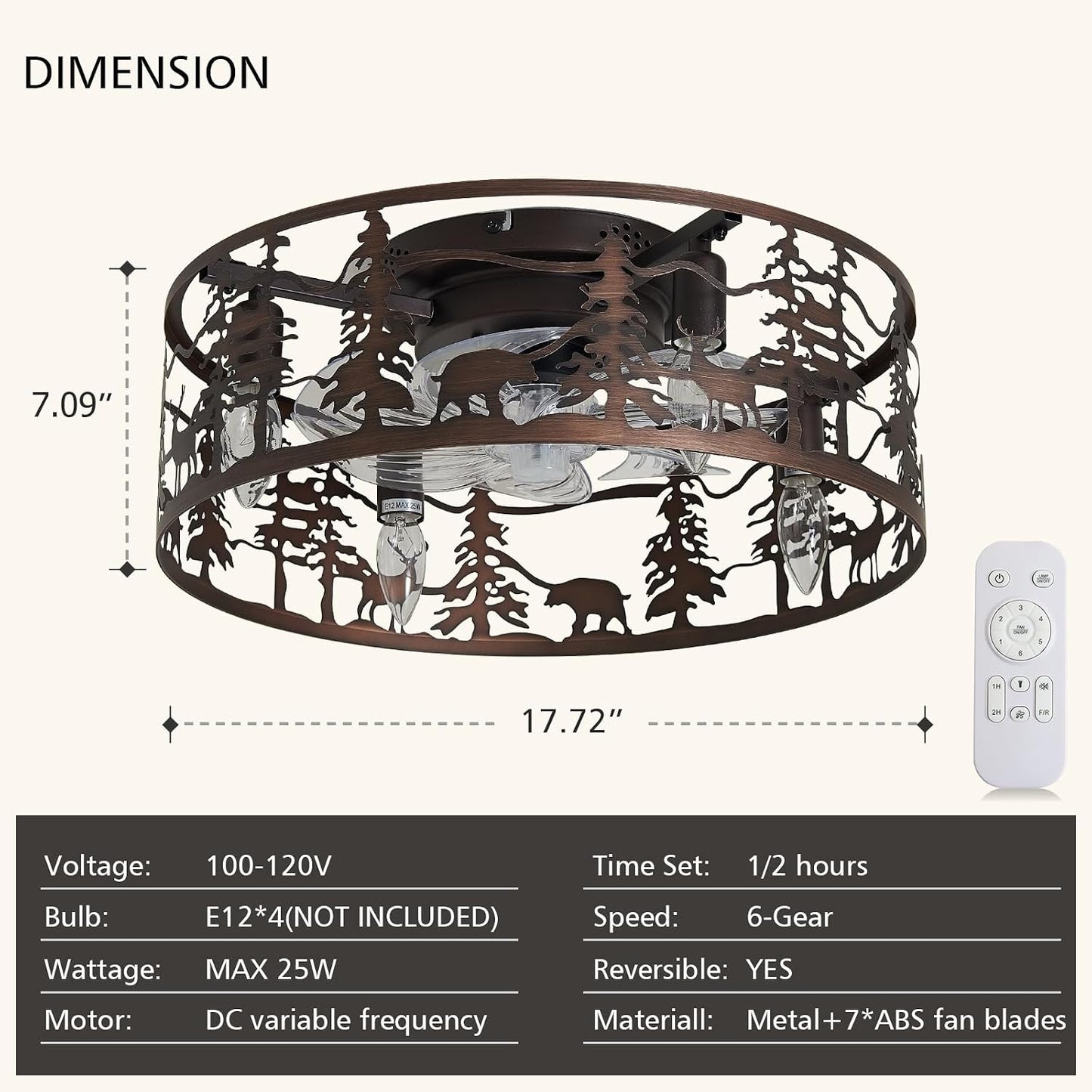 Ventilador techo estilo granja bronce cepillado control remoto