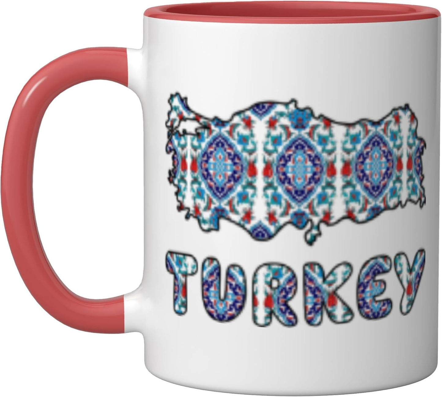 Taza Cerámica Estilo Azulejo Turco Rojo/Blanco