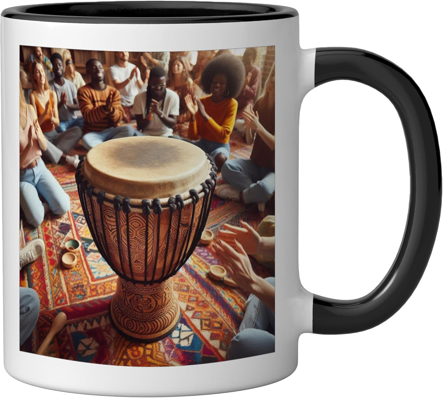 Taza Cerámica para Djembe Africana Negro/Blanco