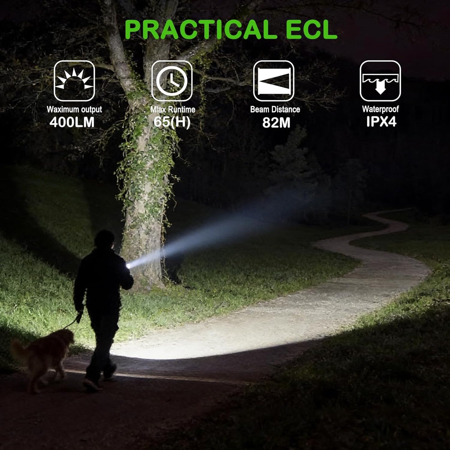 Linterna EDC recargable 400 lúmenes cabeza giratoria base magnética