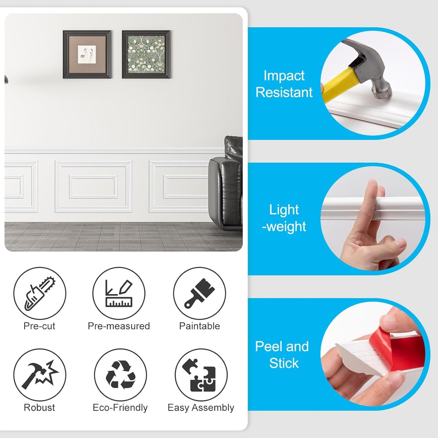 Kit molduras pared 3 marcos autoadhesivos 30x20pulg