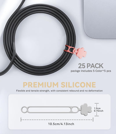 25 Bridas Silicona 4pulg Organizador Cables Reutilizable Multicolor