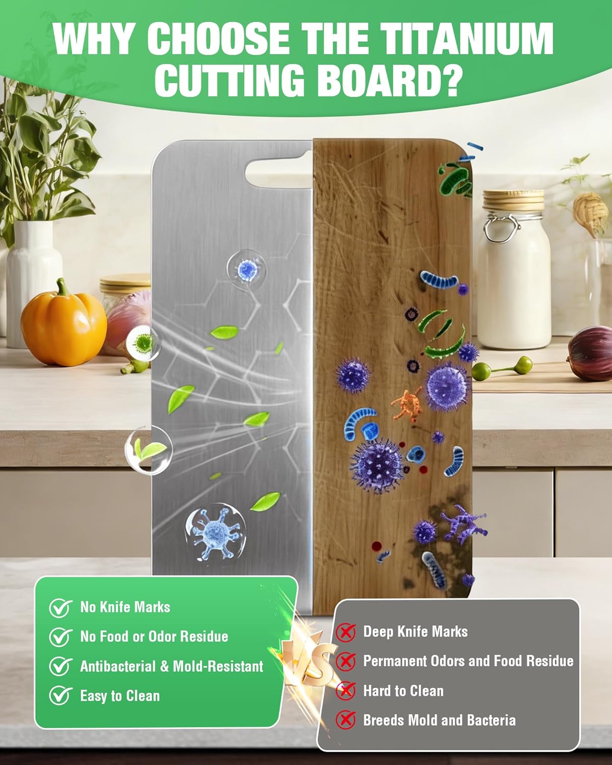 Set 3 Tablas Cortar Titanio Puro Doble Cara Cocina