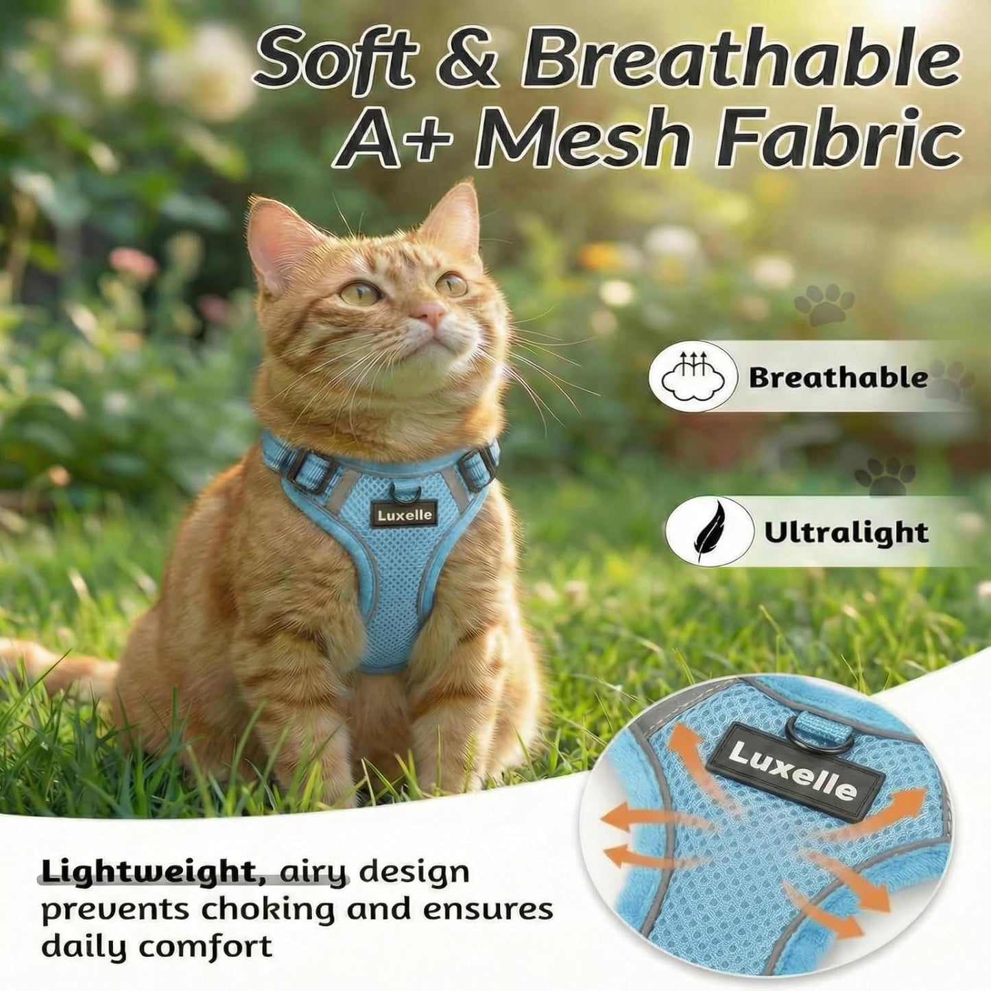 Arnés ajustable para gato con correa reflectante