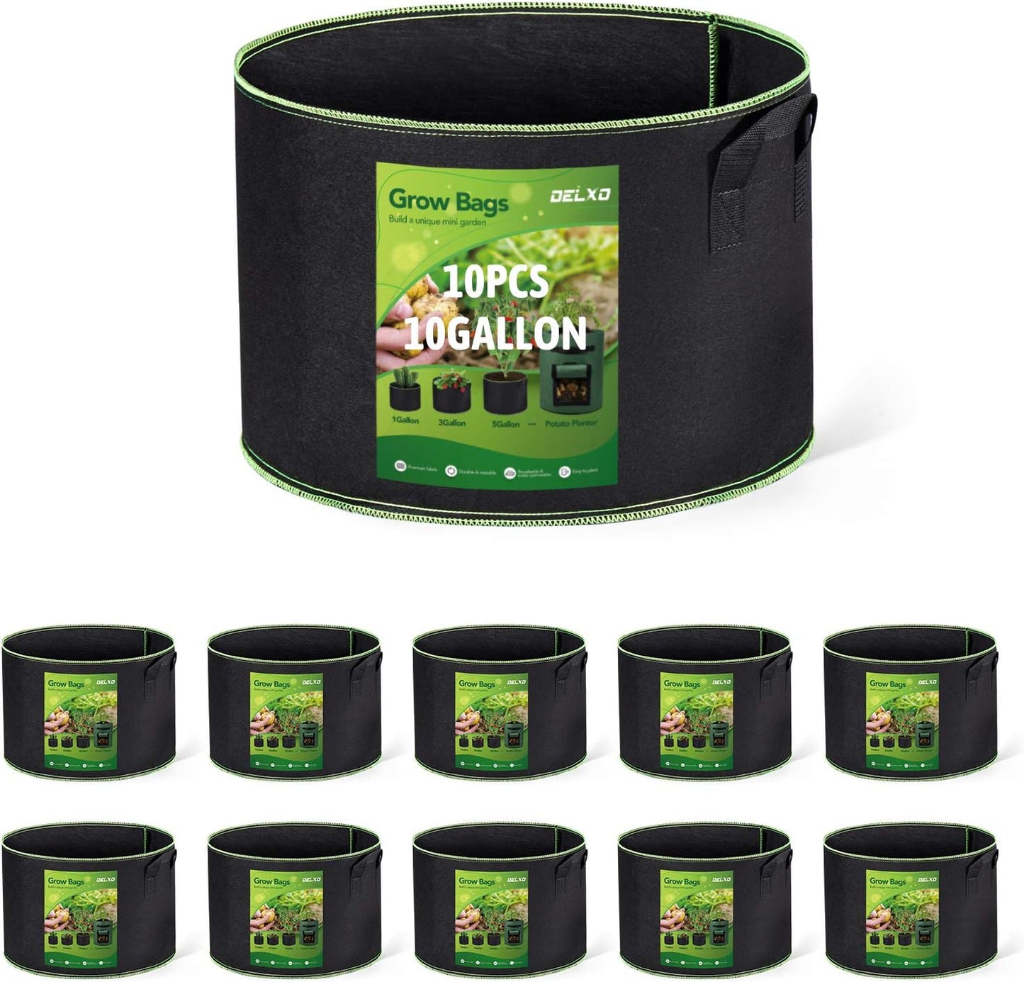 Bolsas cultivo 10gal pack 10uds tela resistente aireación