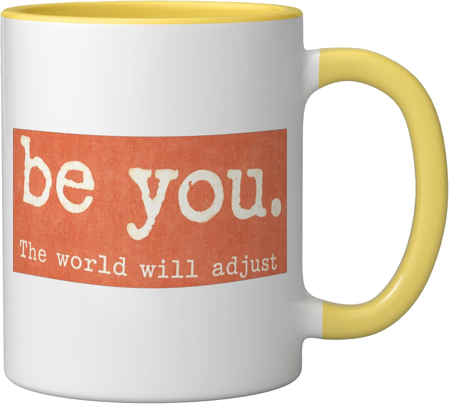 Taza Cerámica Frase Vintage Ajuste Mundo Amarillo Blanco