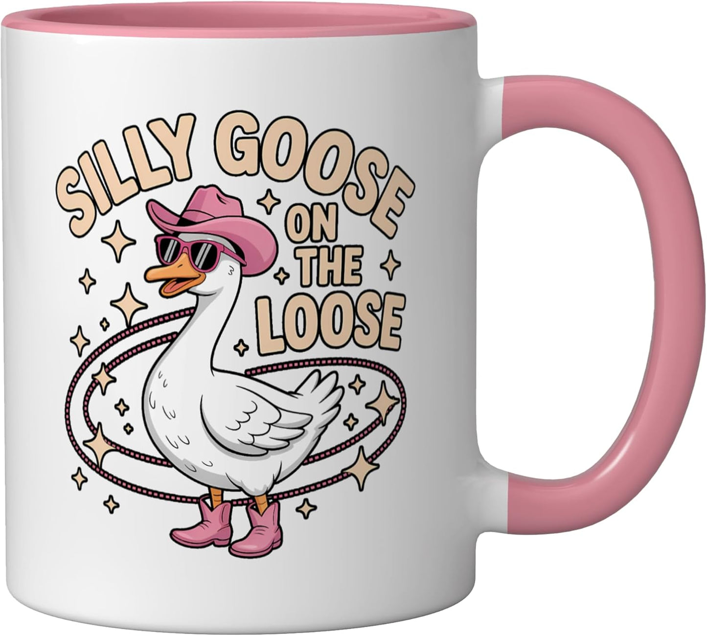 Taza de cerámica Silly Goose On The Loose rosa/blanca
