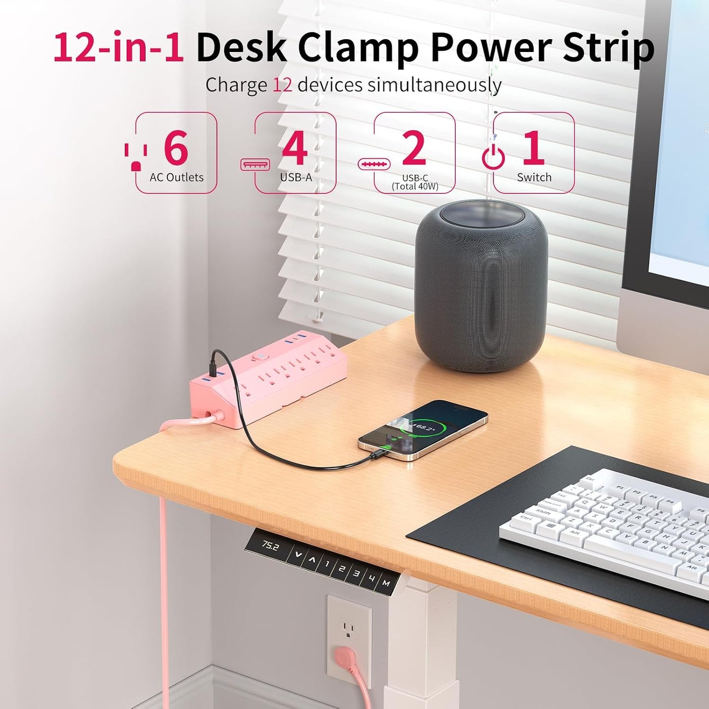 Regulador de escritorio con 6 puertos USB-C 40W y 6 enchufes
