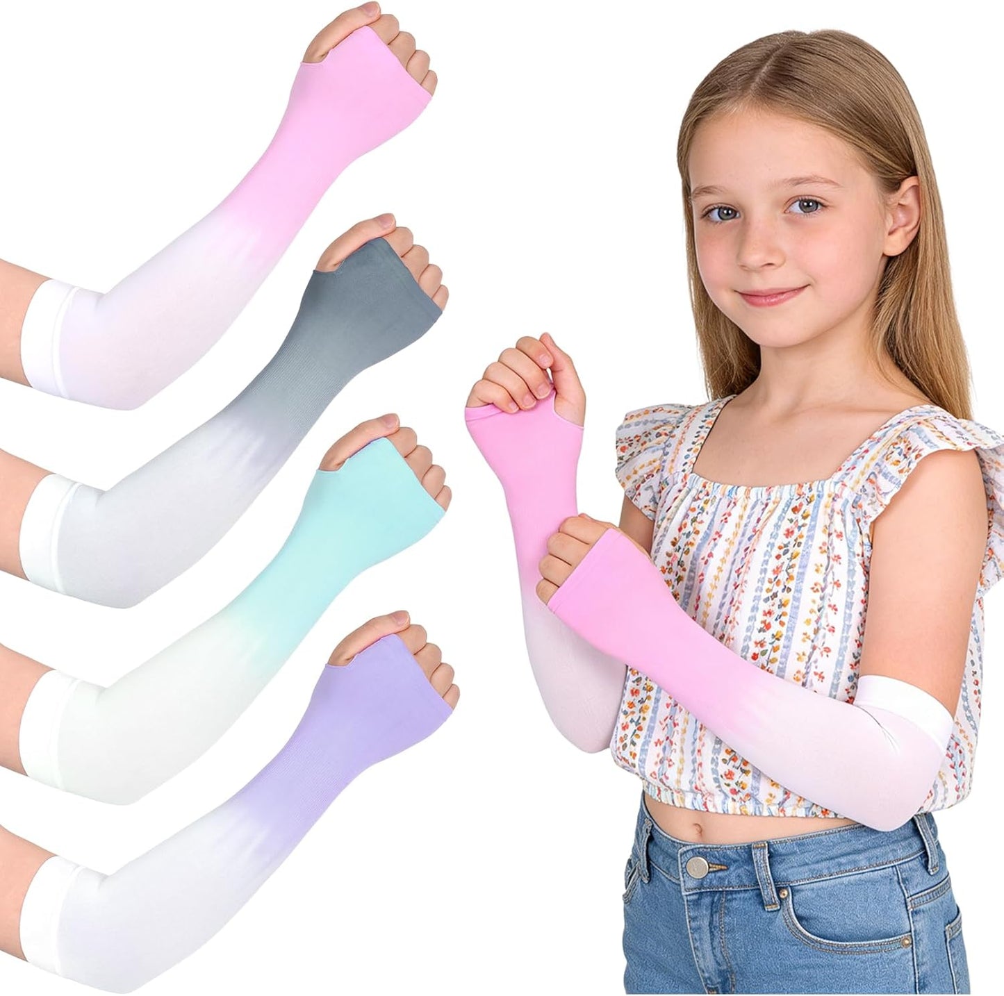 4 Pzas Mangas UV Protección Solar Niños Deportivas Transpirables