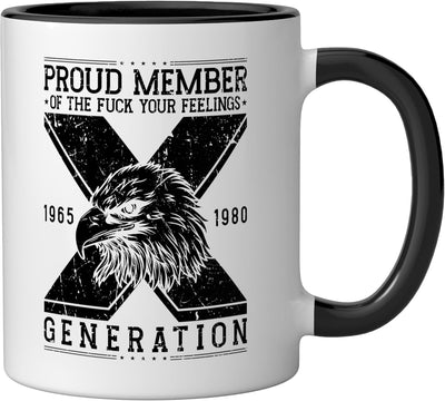 Taza cerámica Gen X con diseño negro y blanco