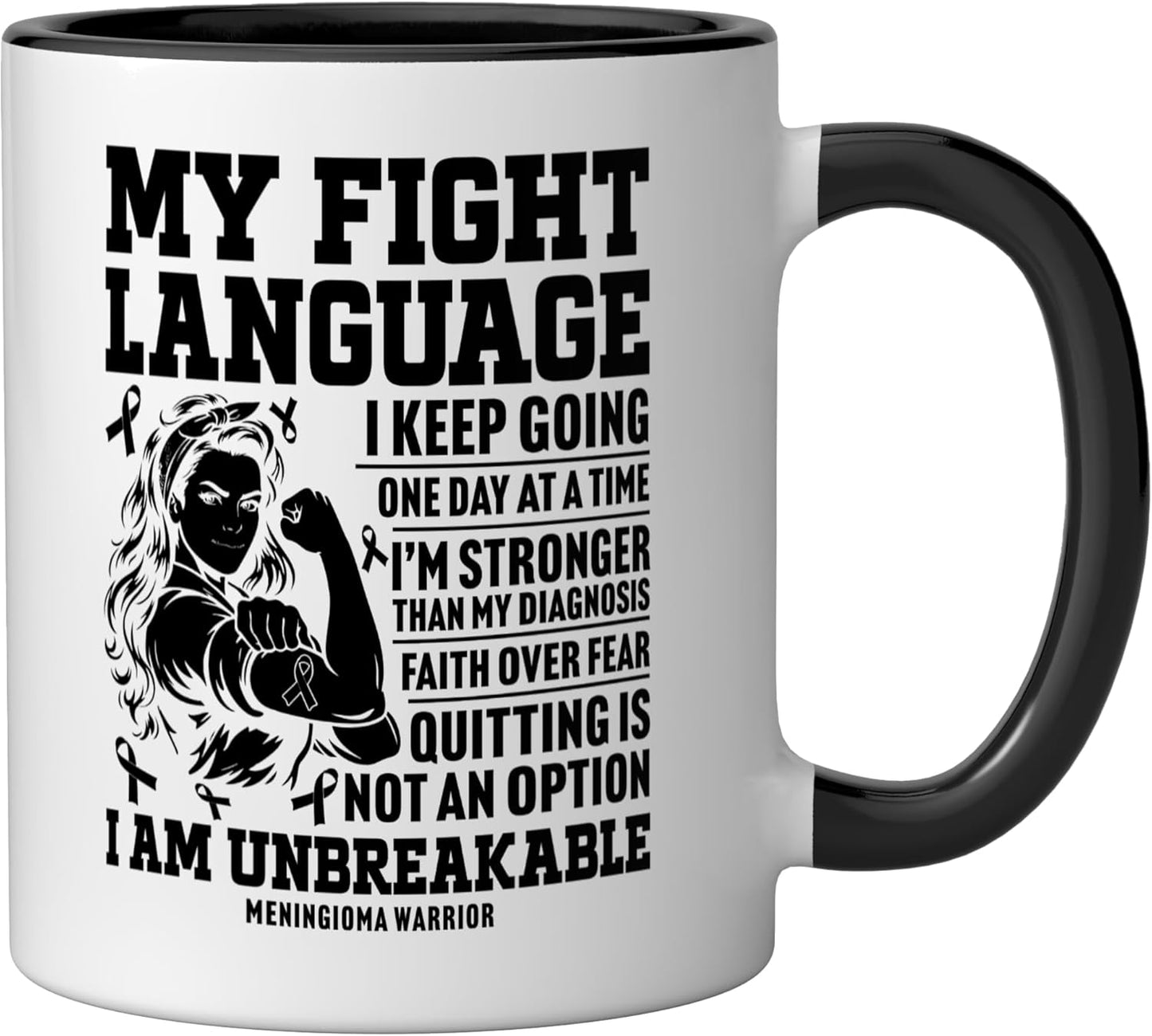 Taza cerámica Meningioma Warrior negra/blanca