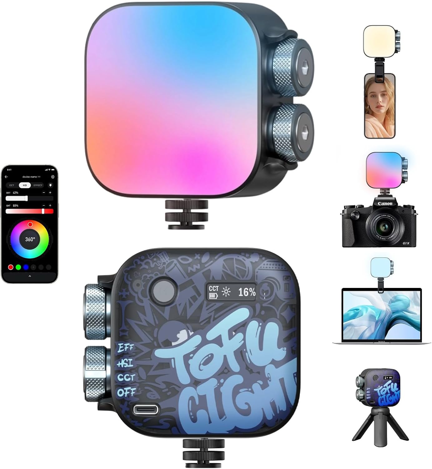 Luz LED RGB magnética para selfie con trípode 2000mAh CRI 96