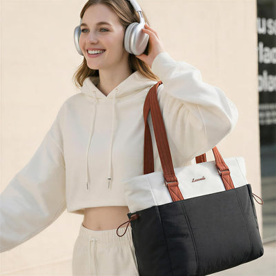 Bolsa de mano para mujer con soporte taza y acolchado para laptop