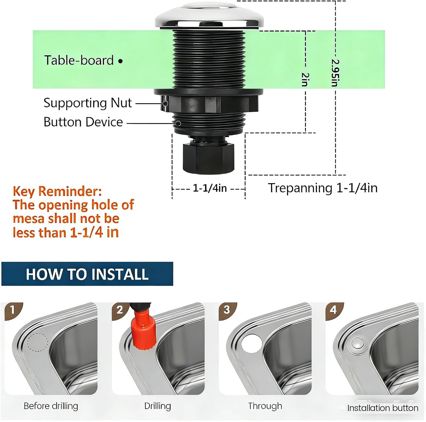 Kit interruptor aire acero inox pulido