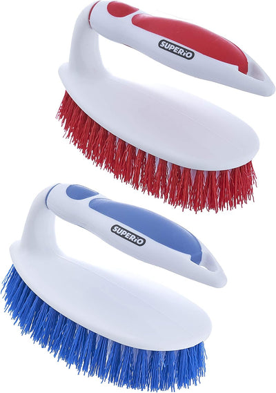 Cepillo limpieza cerdas rígidas mango cómodo set 2 azul rojo