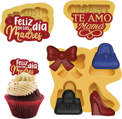 Juego de 3 moldes para cupcakes de silicona Feliz Día de las Madres