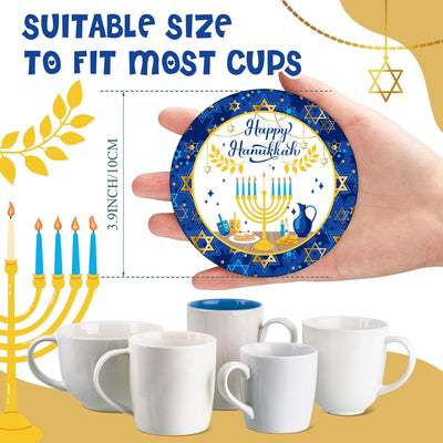 24 Pzas Posavasos Hanukkah Absorbentes Decoración Hogar 4pulg