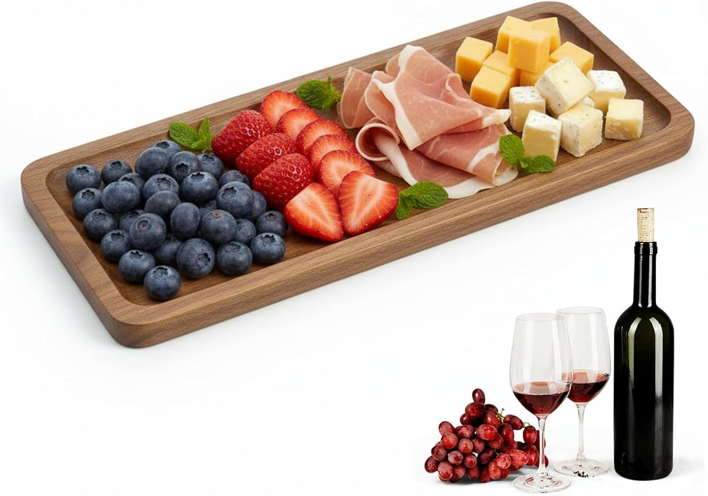 Bandeja rectangular de madera para charcutería, queso, galletas y decoración