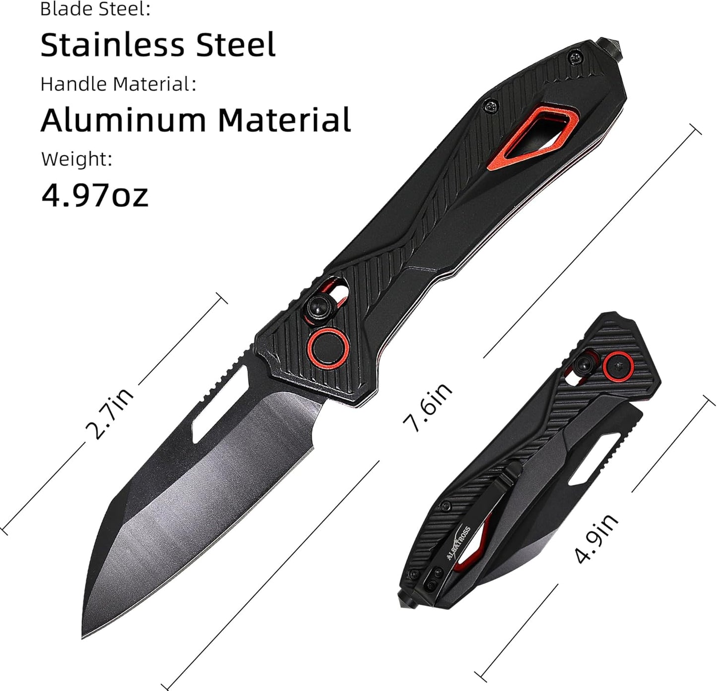 Cuchillo plegable EDC para hombre con hoja negra 2.7pulg