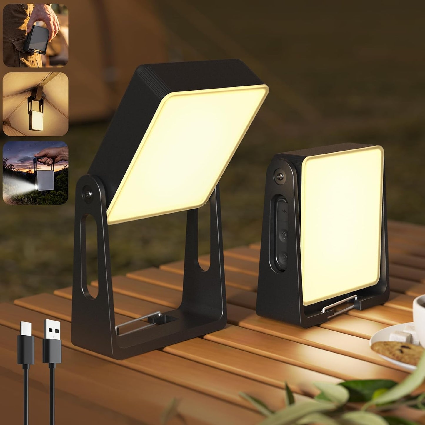 Luz portátil campamento 2 linternas LED recargables 4000mAh