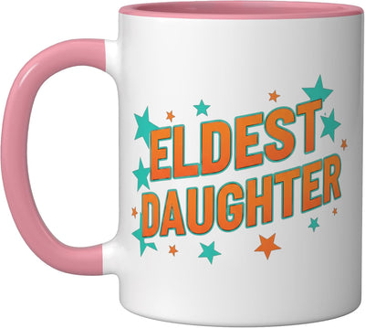 Taza cerámica retro estrellas familia para niñas rosa/blanco