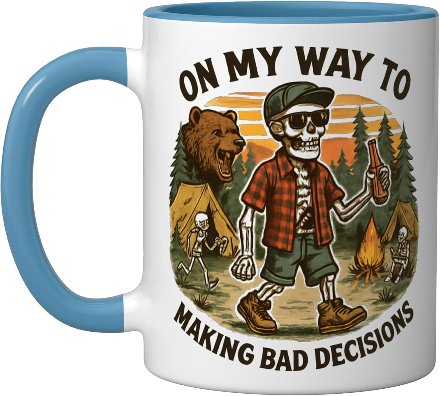 Taza Cerámica Camping Humorística Azul/Blanco