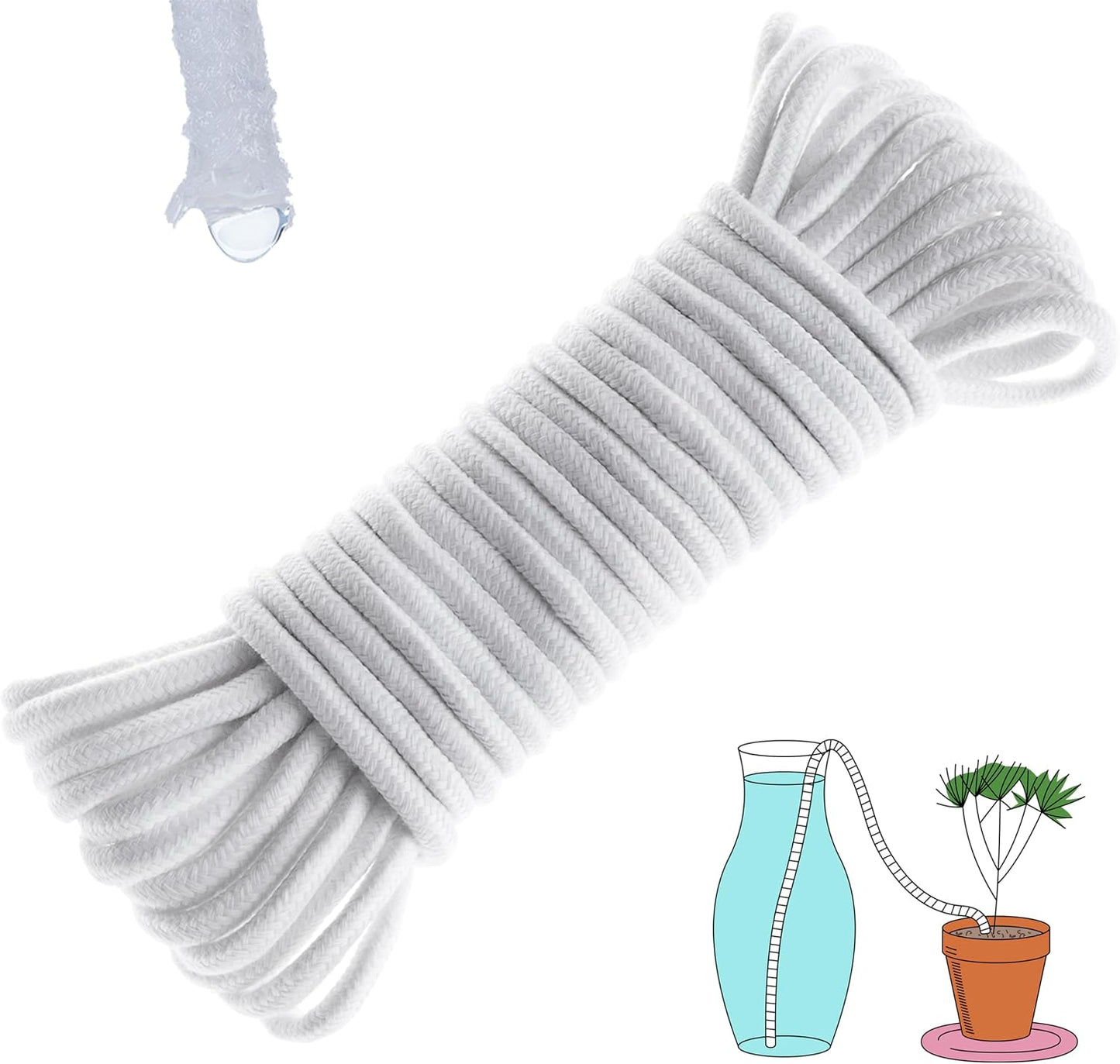 Cuerda mecha capilar autoriego 50ft 1/4pulg jardinera hidropónica