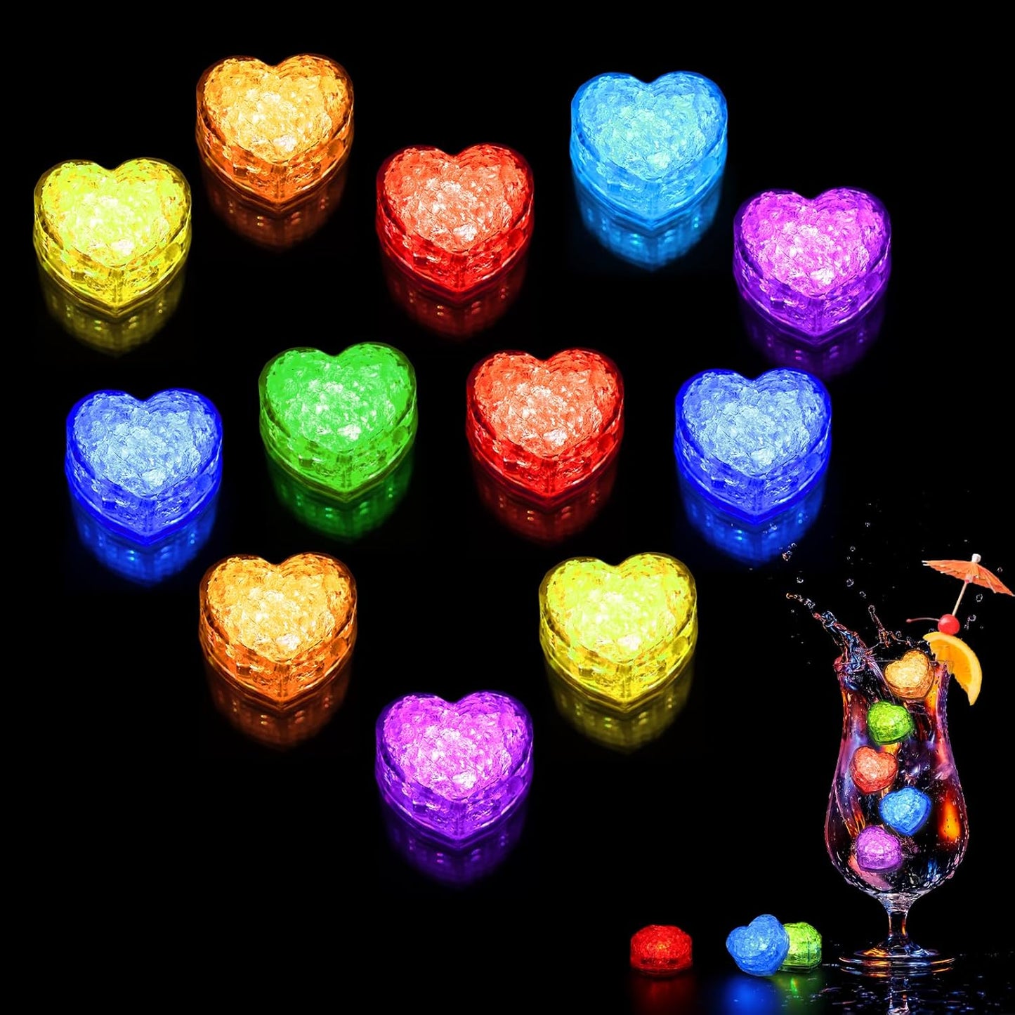 Cubos de hielo LED reutilizables con luces intermitentes multicolor paquete 12