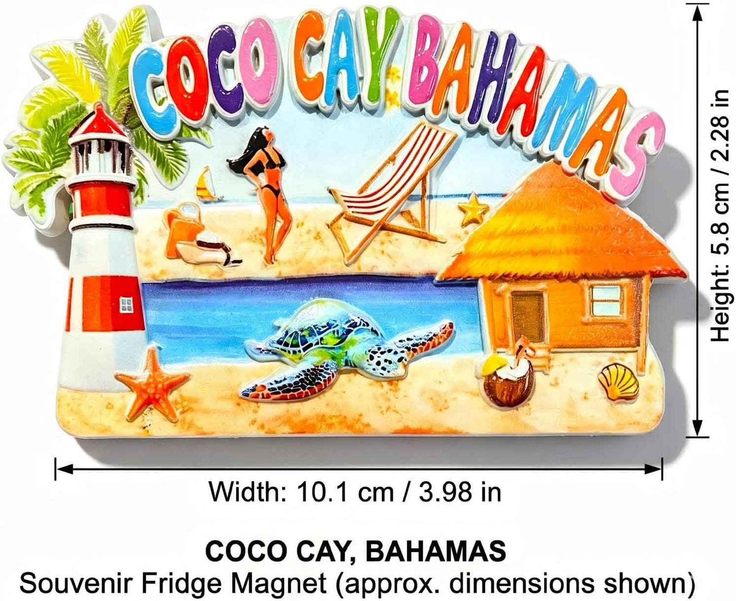 Imán 3D nevera escena playa faro tortuga 3.94x2.36pulg