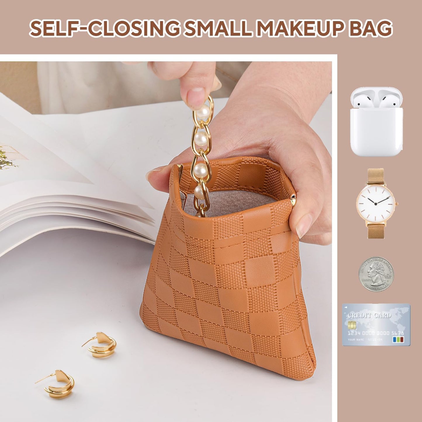 4 bolsas maquillaje cuero impermeable con cierre presión