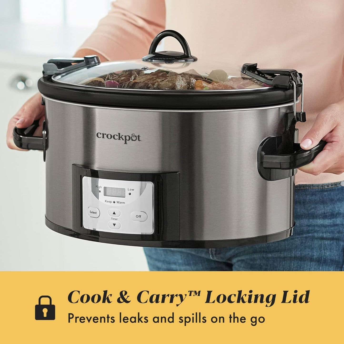 Calentador alimentos olla cocción lenta 6qt acero inox