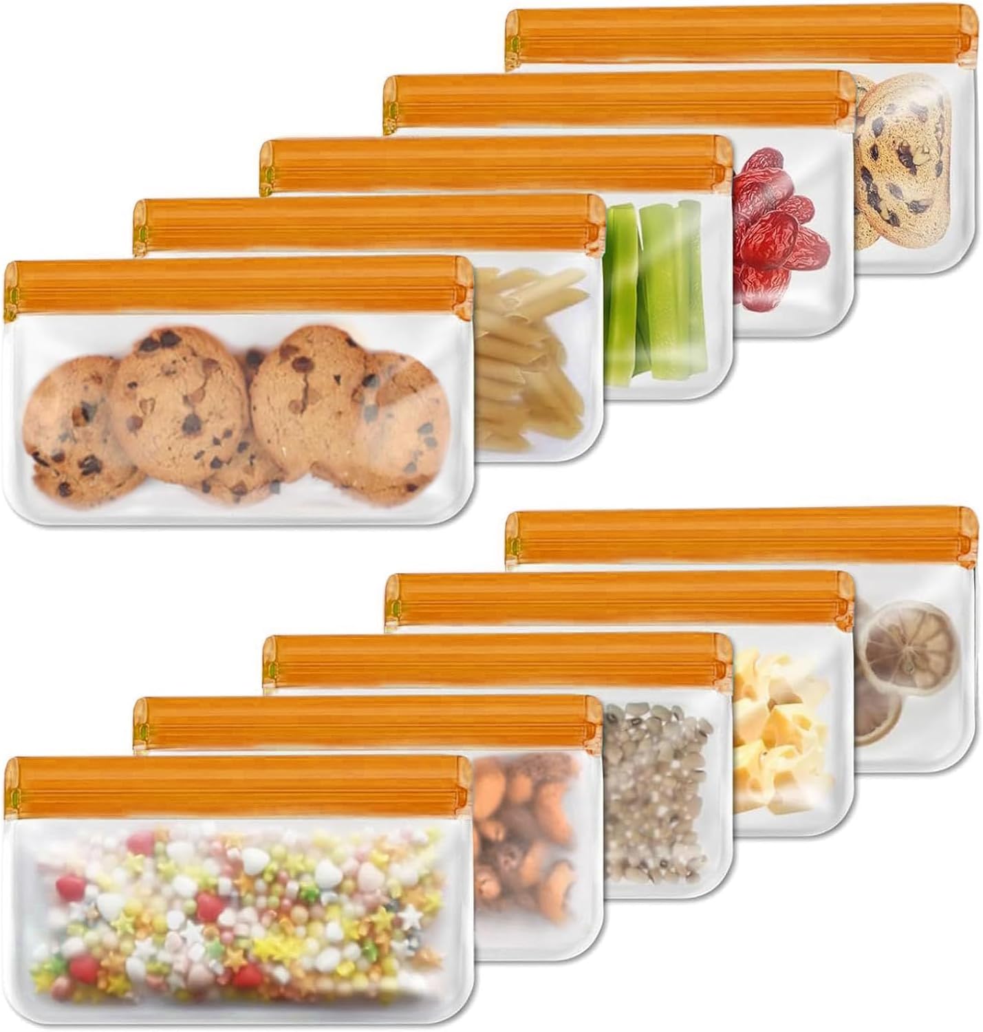 Paquete de 10 bolsas reutilizables de silicona sin BPA para aperitivos y viajes