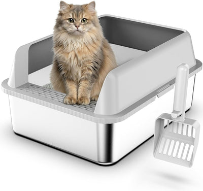 Caja arena acero inox 17x13pulg para gatos a prueba de fugas