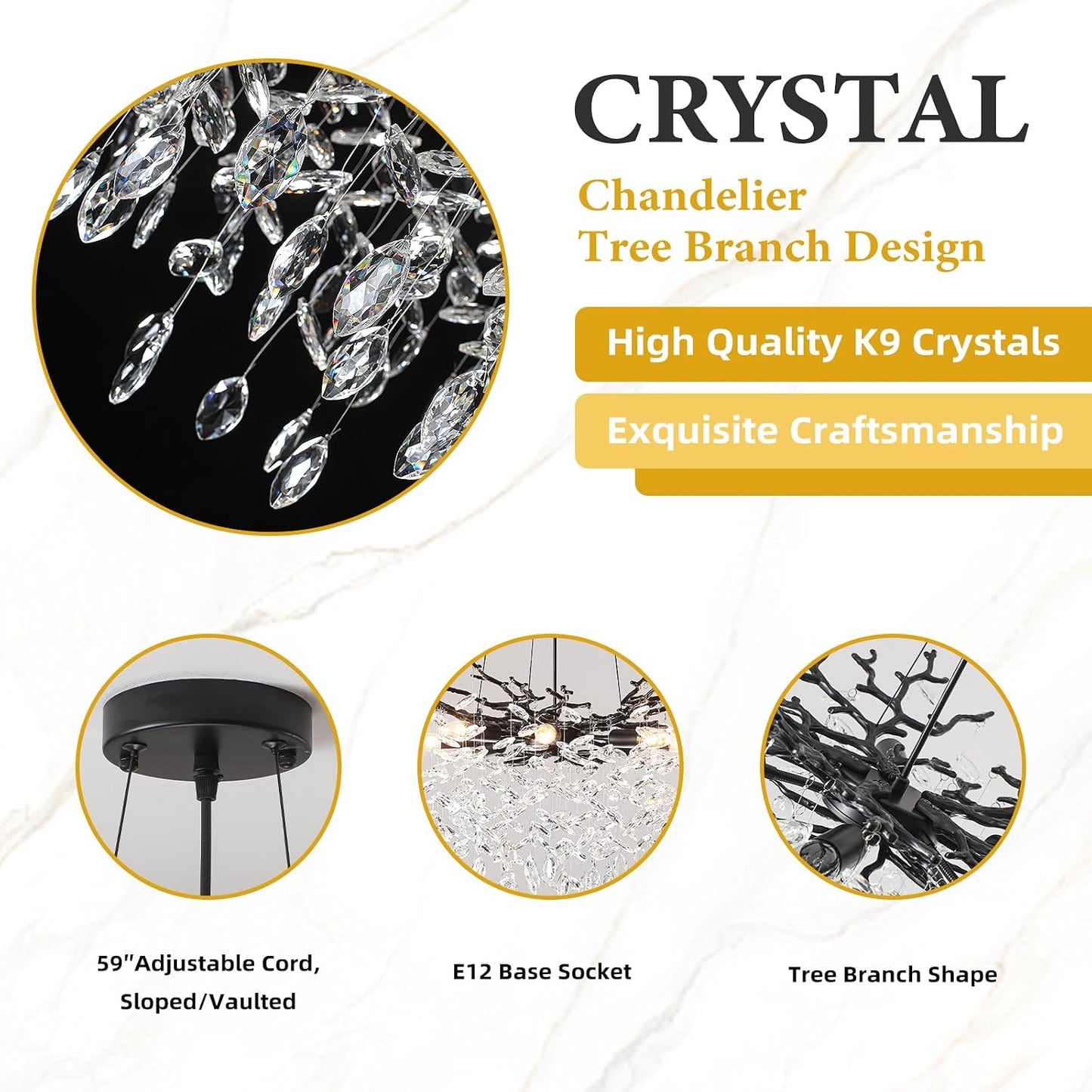 Candelabro cristal 23.6pulg 8 luces E12 para comedor