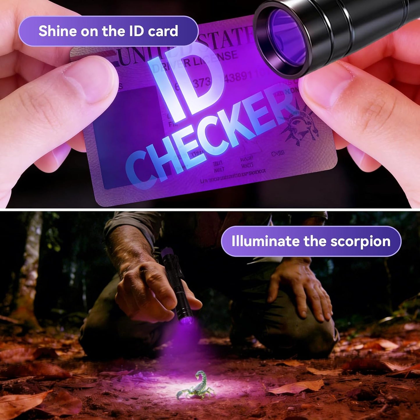 2 Lámparas UV 395nm Recargables con Clip Impermeable