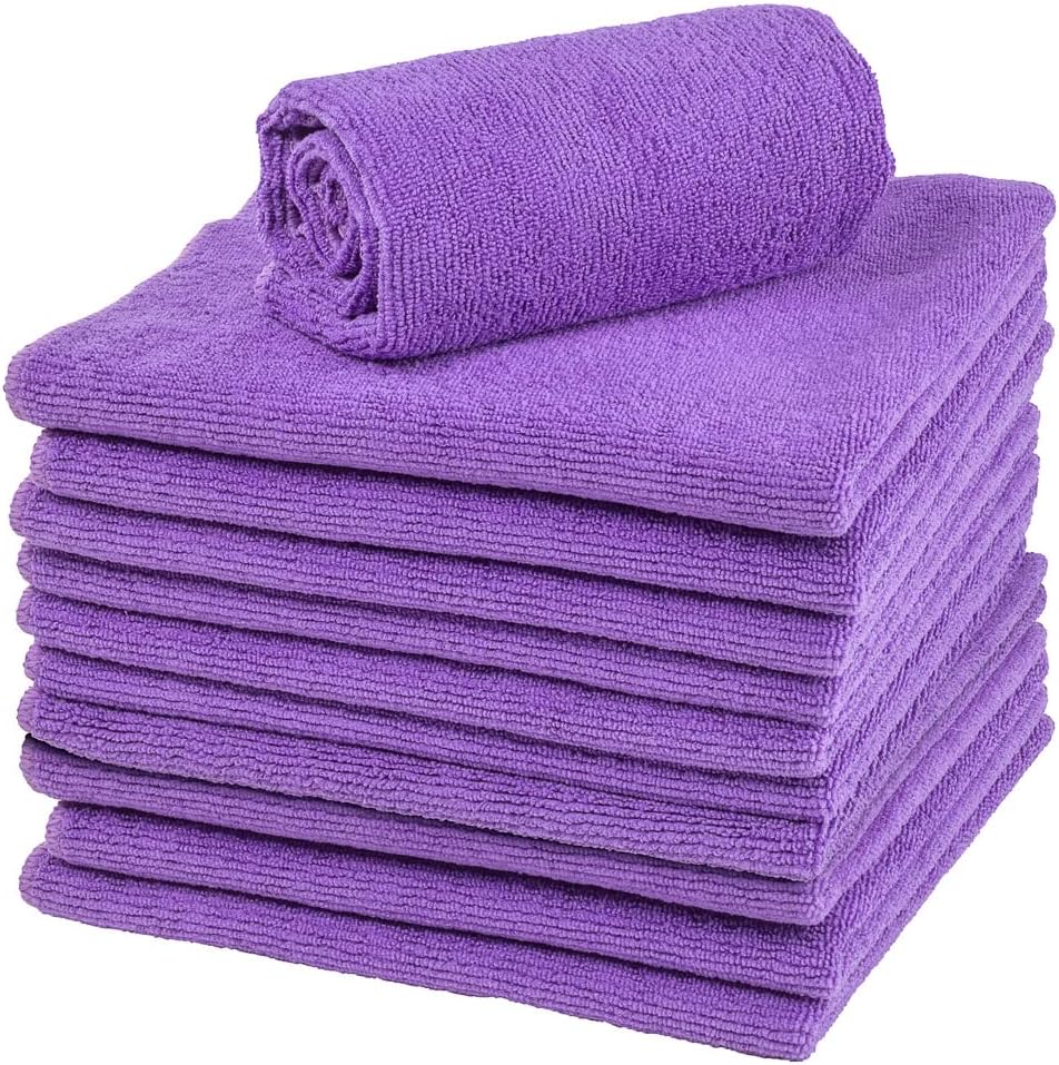Paños limpieza 16x16pulg microfibra morada reutilizables