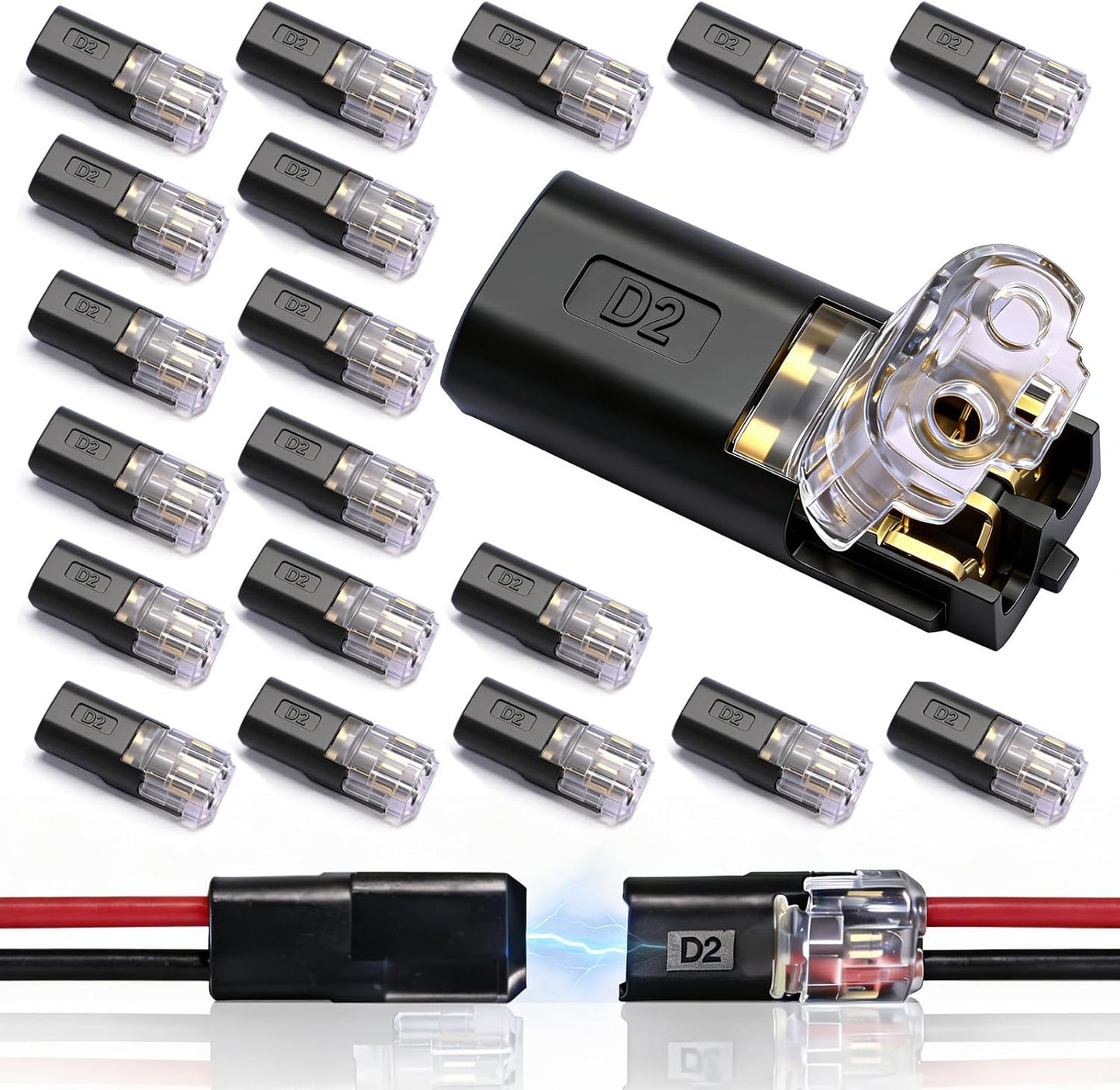30 Conectores Doble Cable 2 Pines Bloqueo Ignífugo