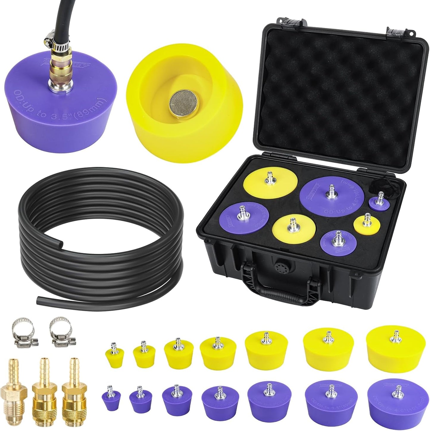 Kit tapones purga silicona 0.9-4pulg ajustables amarillo morado