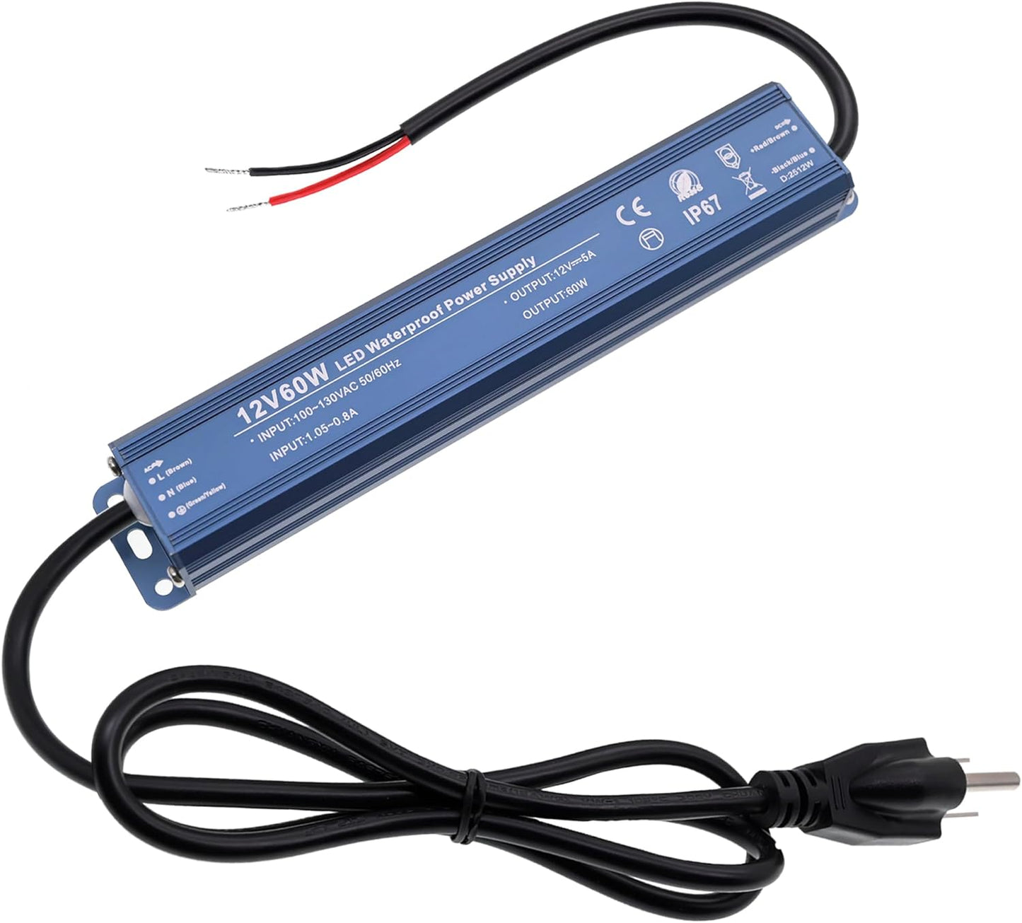 Fuente alimentación LED 12V 60W IP67 impermeable con cable EE.UU.