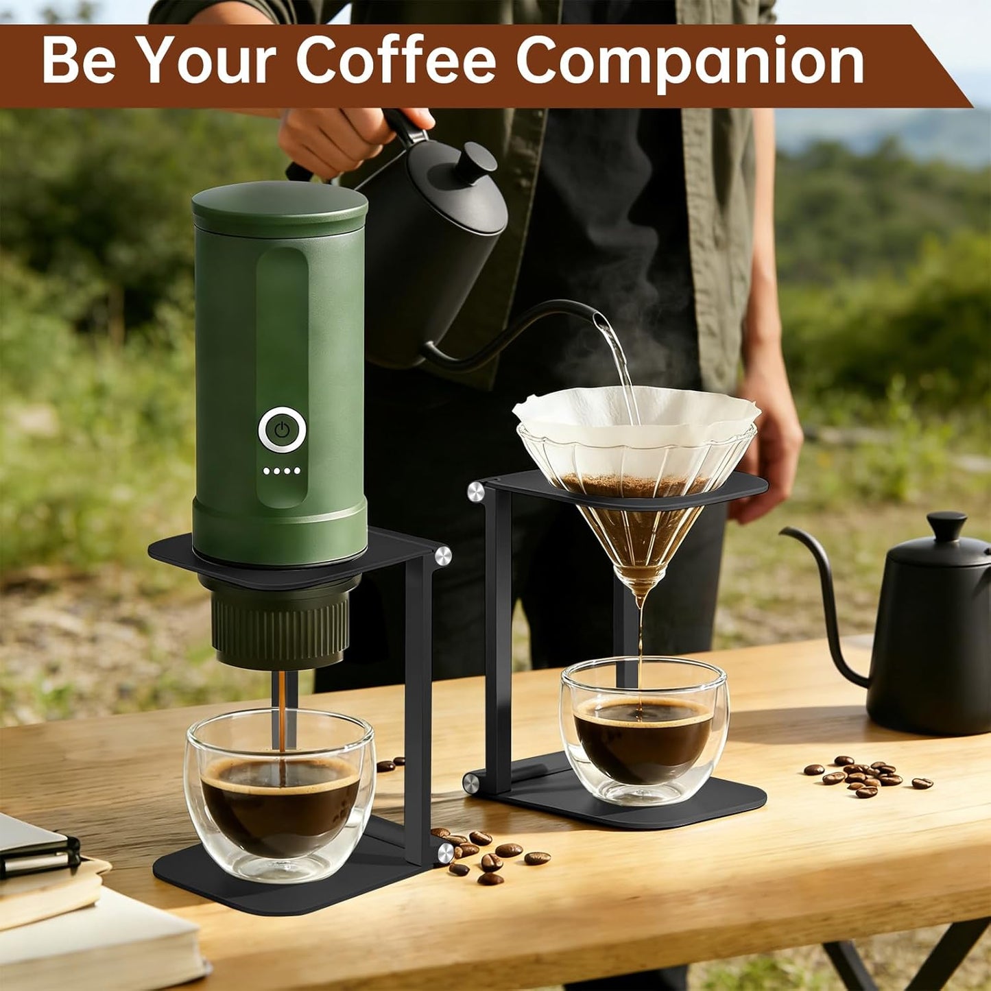Soporte plegable para cafetera de aluminio compatible con Outin y cafeteras portátiles