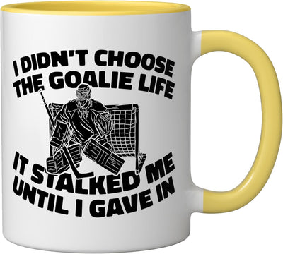 Taza cerámica para portero de hockey sobre hielo amarilla/blanca