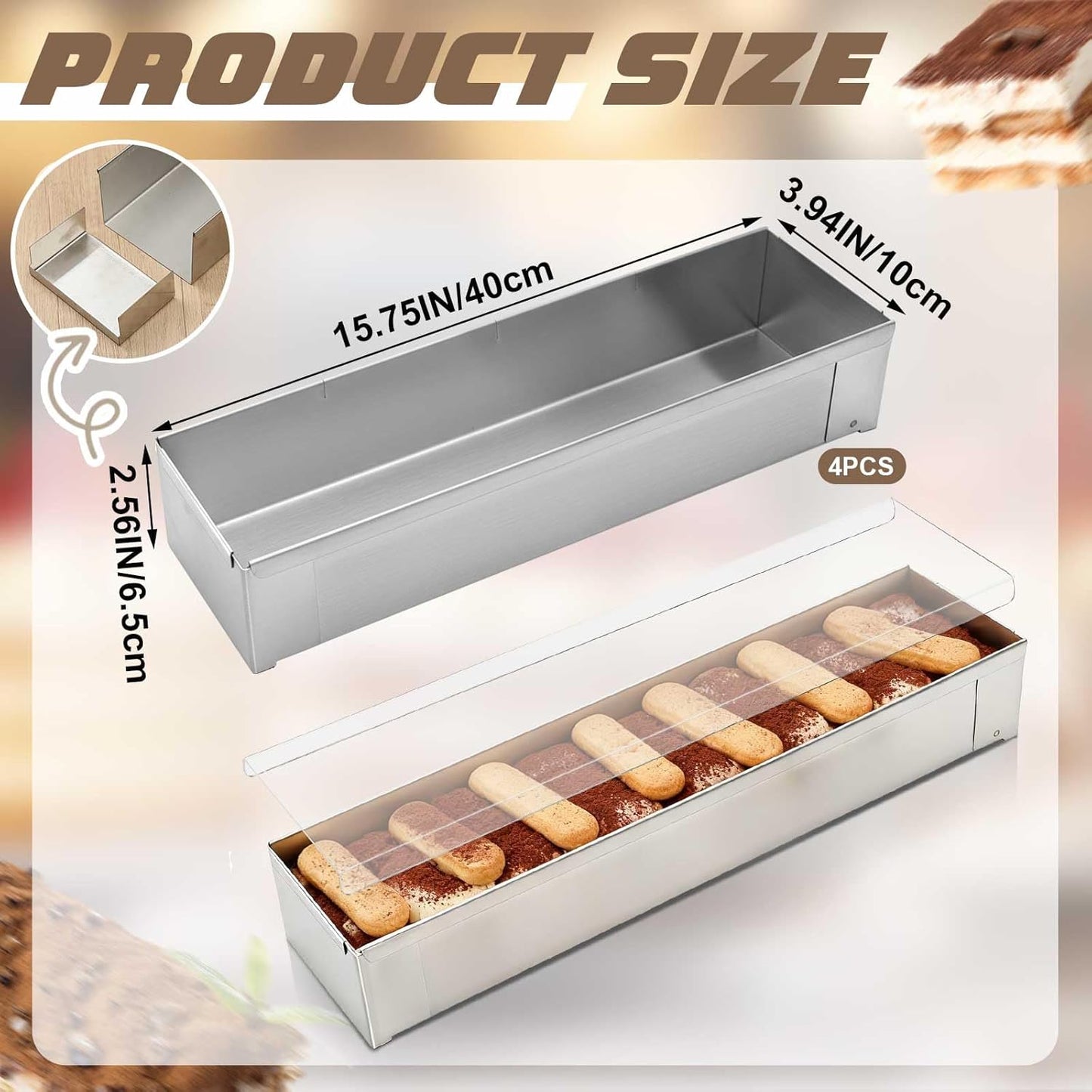 Moldes acero inox 304 antiadherente para tiramisu con tapa