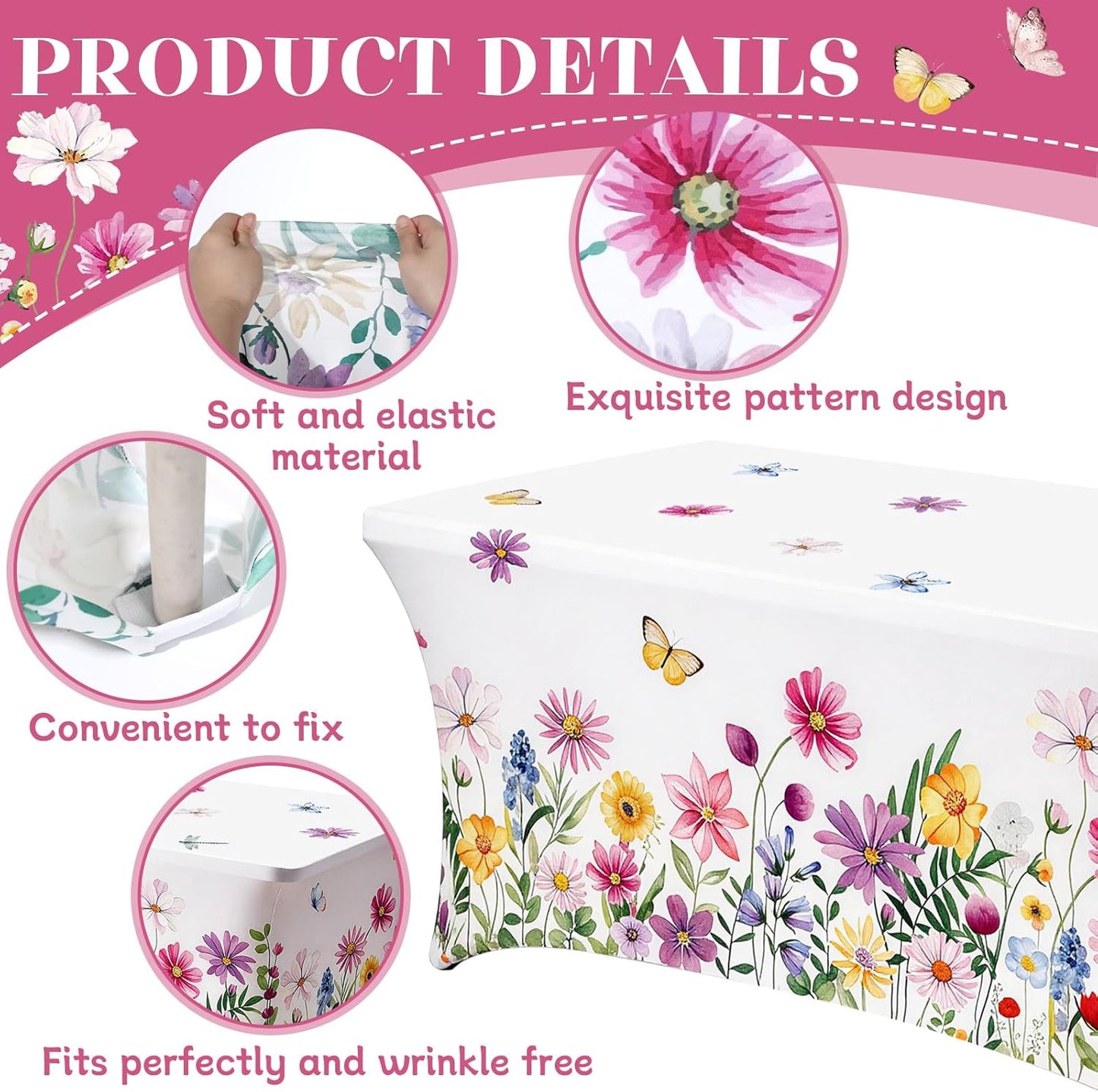 Mantel rectangular de elastano con mariposas y flores silvestres