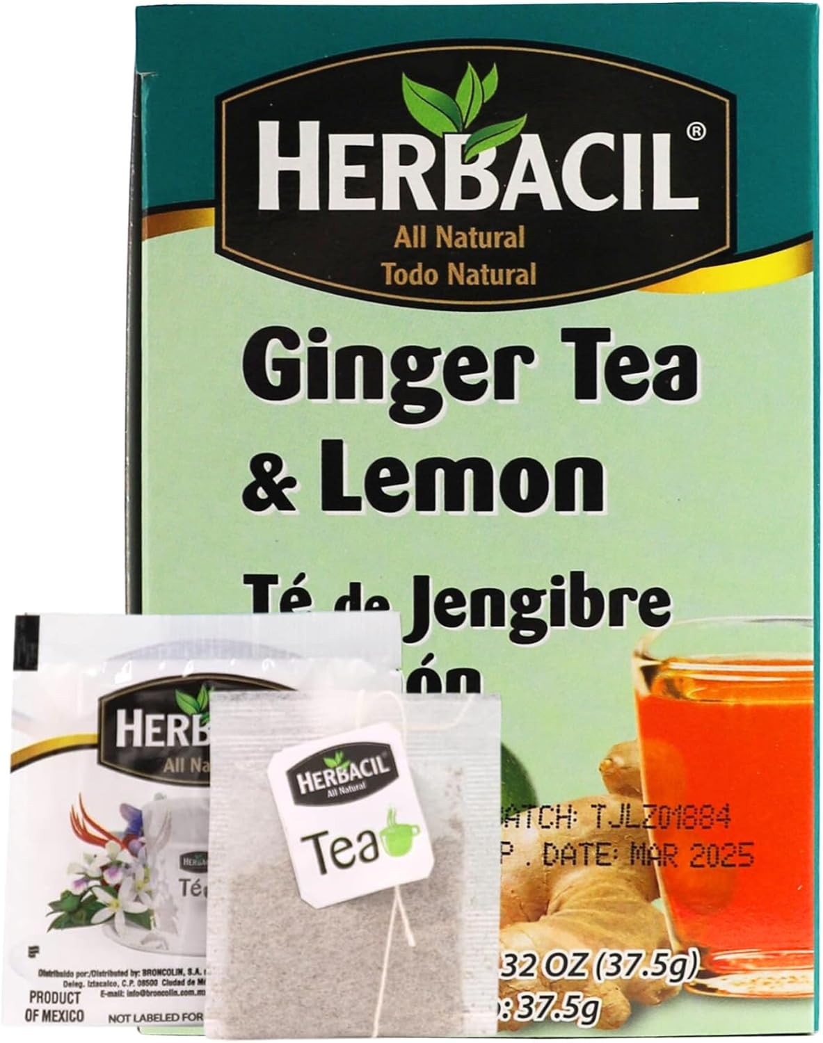 Té hierbas jengibre limón natural 25 bolsas caja 6 pzas