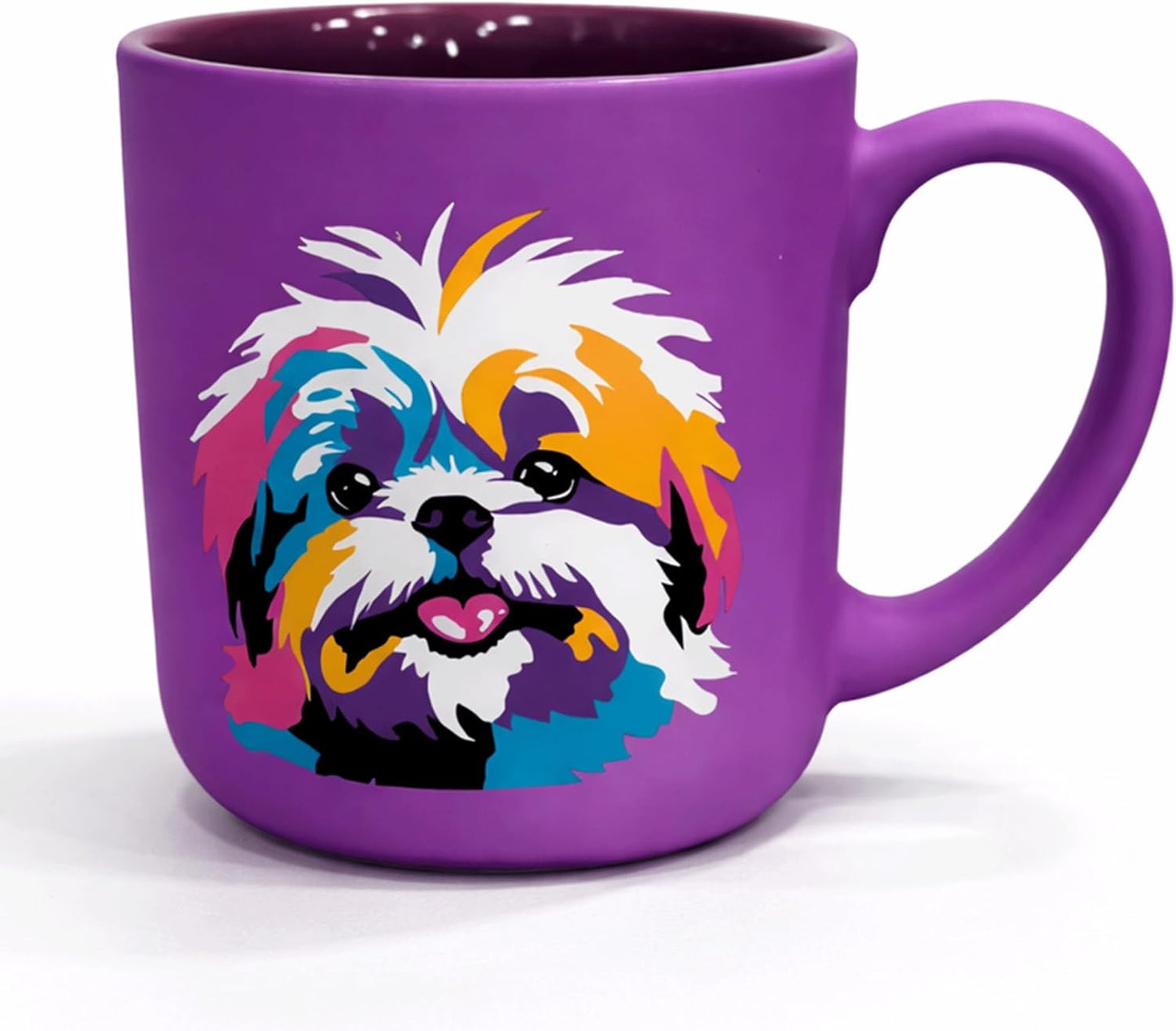 Taza Shi-Tzu morada suave al tacto de 18 oz con caja, taza de viaje de cerámica para adultos