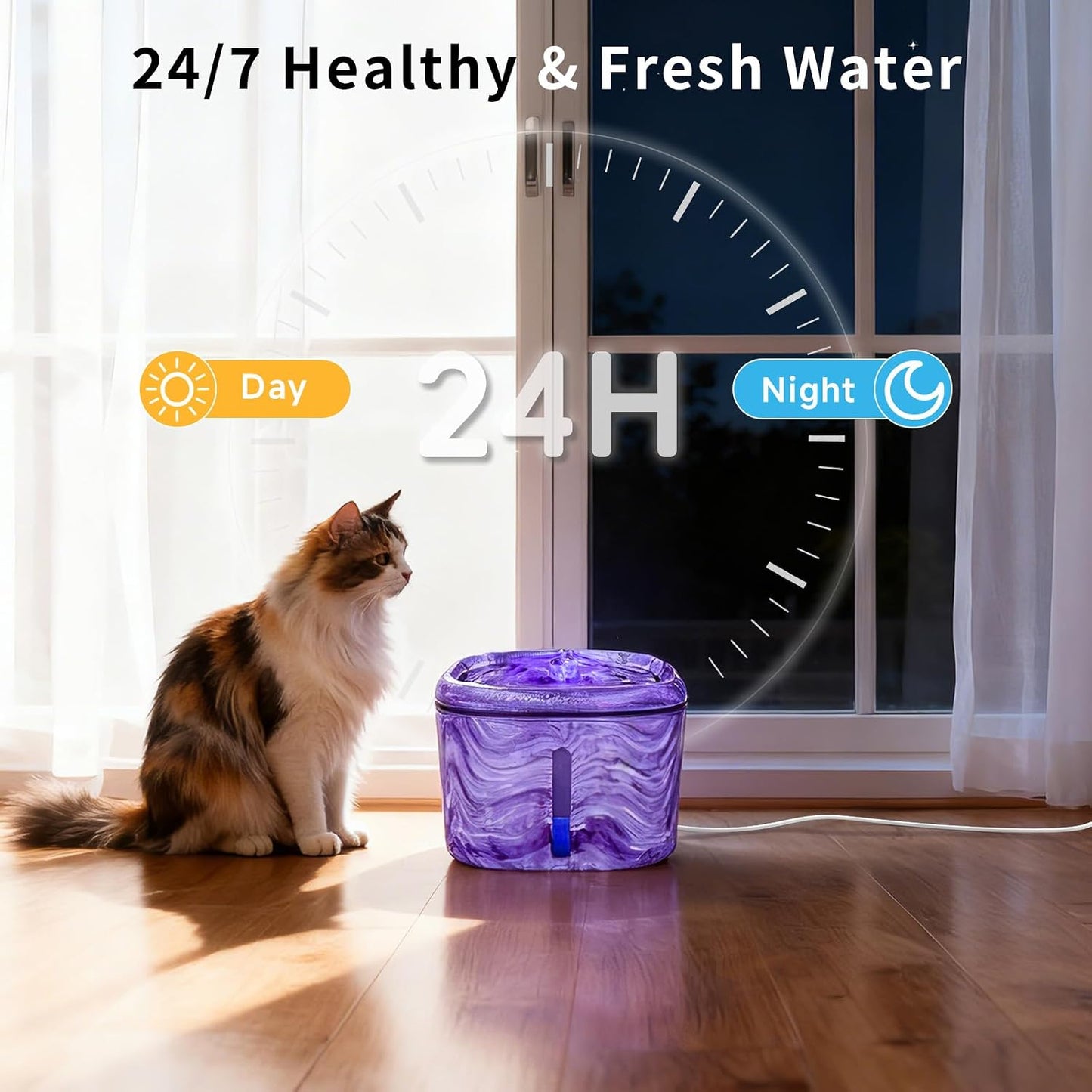 Fuente agua gato automática 84oz luz azul LED
