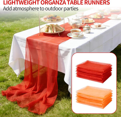 Caminos de mesa de gasa 12 x 108 pulgadas naranja transparente para bodas y vacaciones